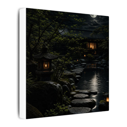 Moonlit Garden Shadow Zen Canvas Art | Sophisticated Dark Japandi Art
