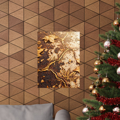 Rust Patina Wall Art Print | Autumn Kintsugi Gold Vein Art