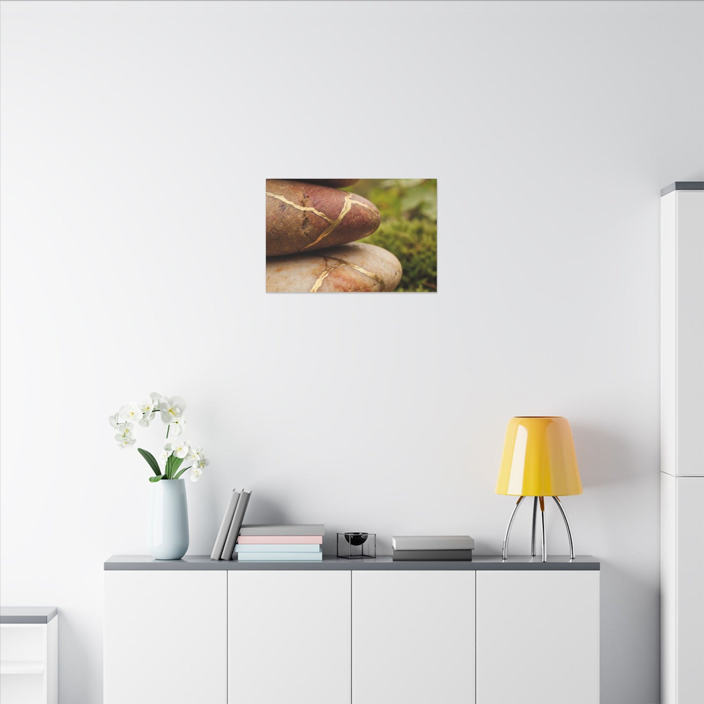 River Stones Summer Canvas Art | Kintsugi Healing Design