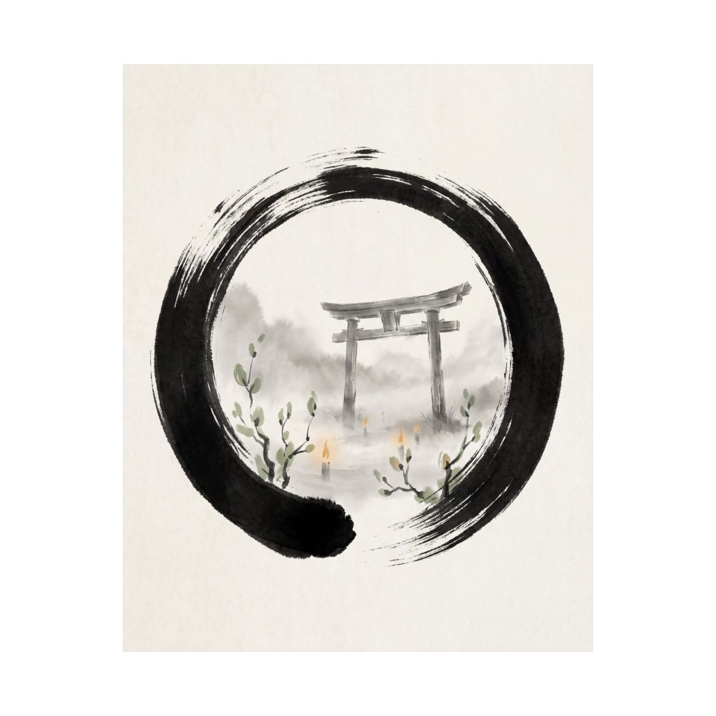Spring Torii Gate Enso Wall Art Print | Calm Decor