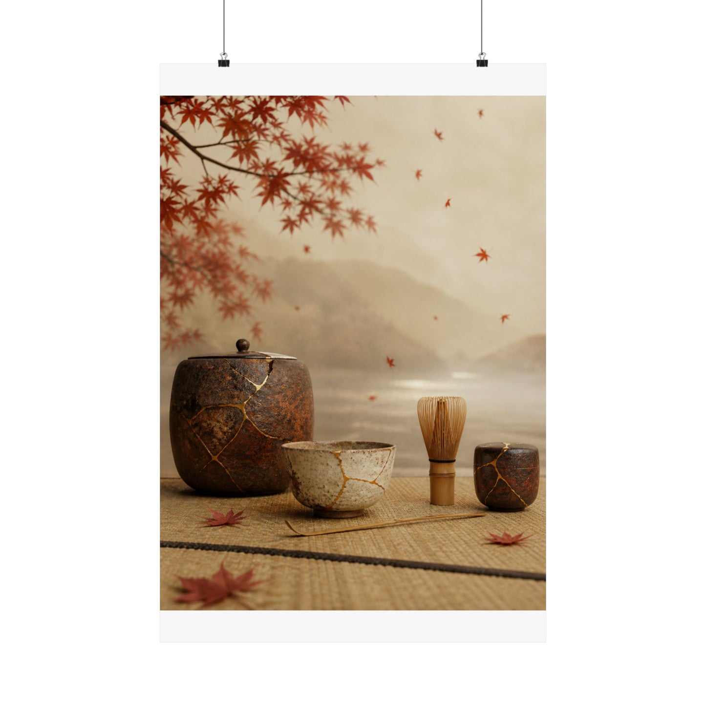 Kintsugi Tea Ceremony in Overcast | Gold Vein Wall Art Print