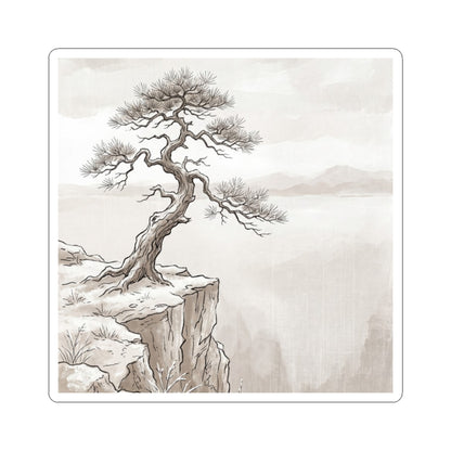 Japandi Pine Tree in Overcast | Minimal Line Sticker