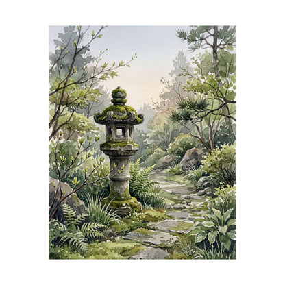 Japandi Stone Lantern in Dawn | Watercolor Wall Art Print