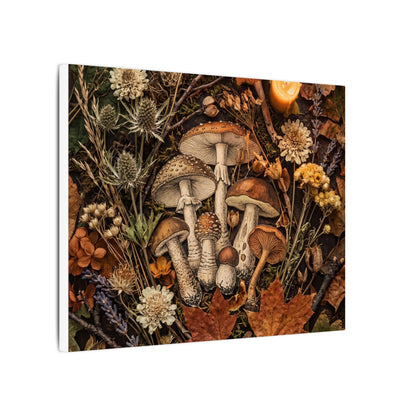 Autumn Dried Flowers Mushroom Illustration Canvas Art | Earthy Decor