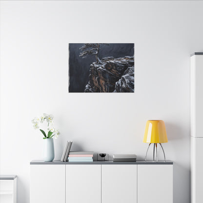 Dark Japandi Pine Tree in Dawn | Dark Texture Canvas Art