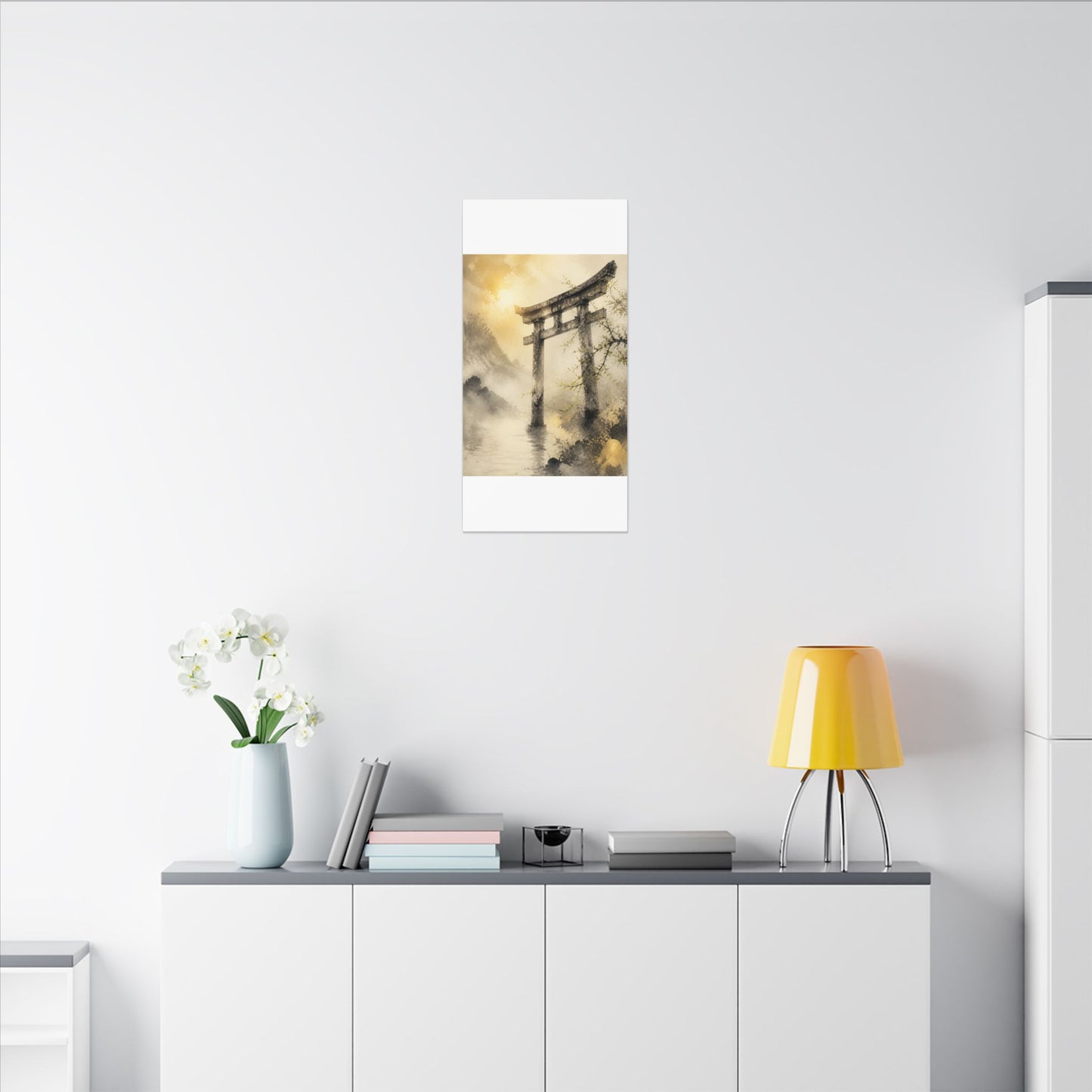 Spring Torii Gate Sumi E Canvas Art | Tranquil Decor