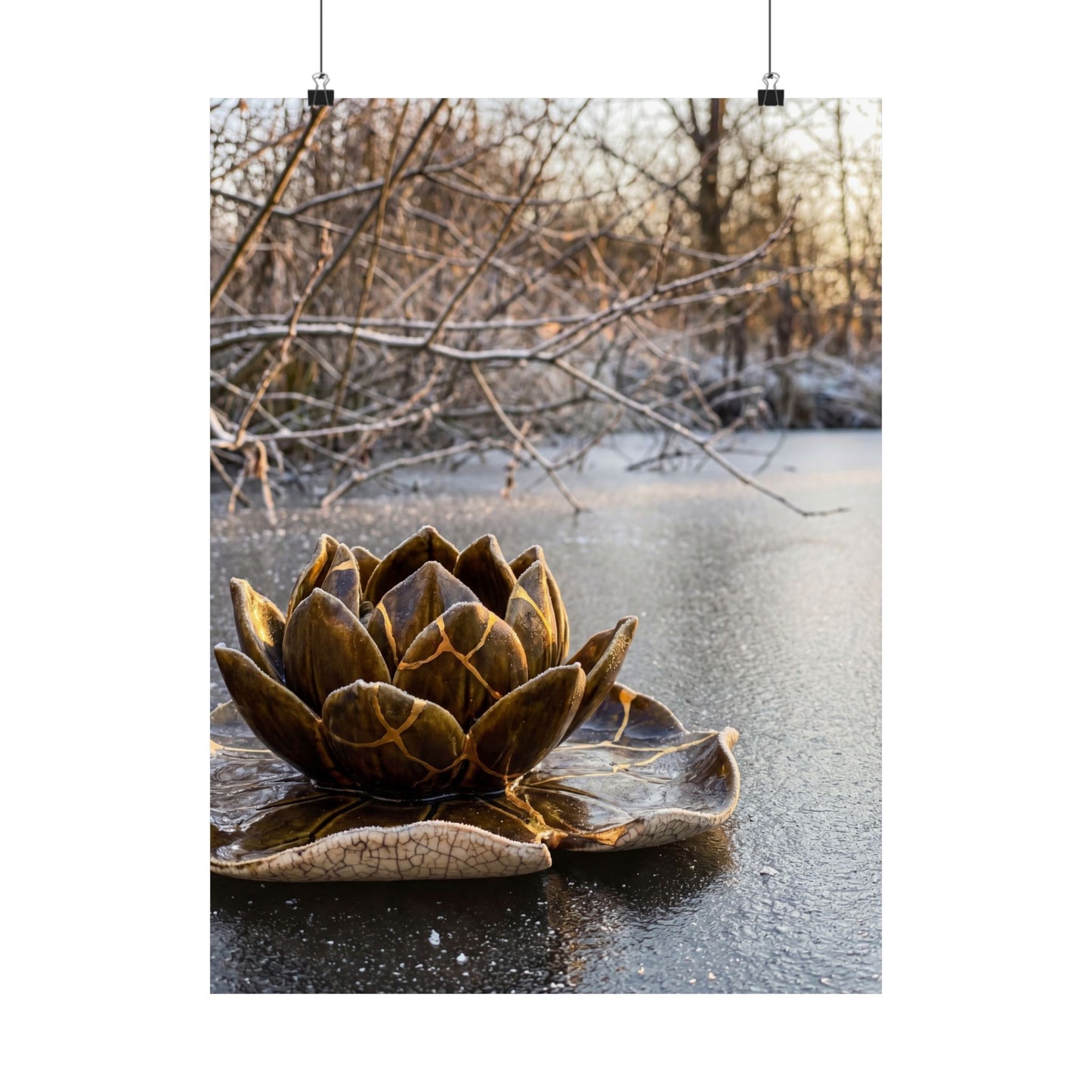 Lotus Flower Winter Wall Art Print | Kintsugi Beautiful Design Art Print