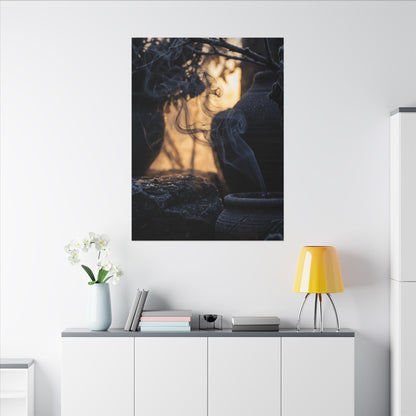 Incense Smoke Canvas Art | Winter Dark Japandi Shadow Zen Art