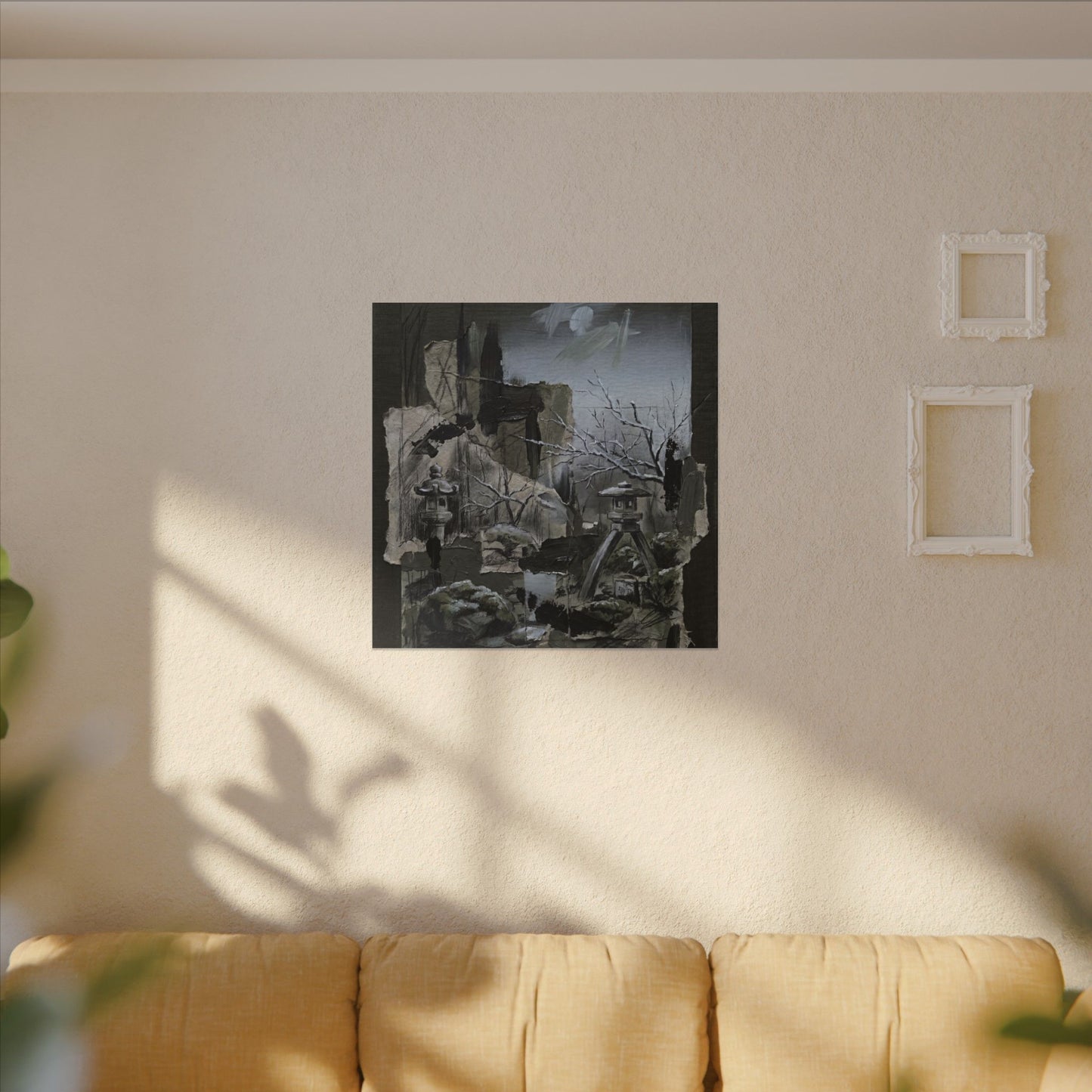 Winter Moonlit Garden Dark Texture Canvas Art | Moody Decor