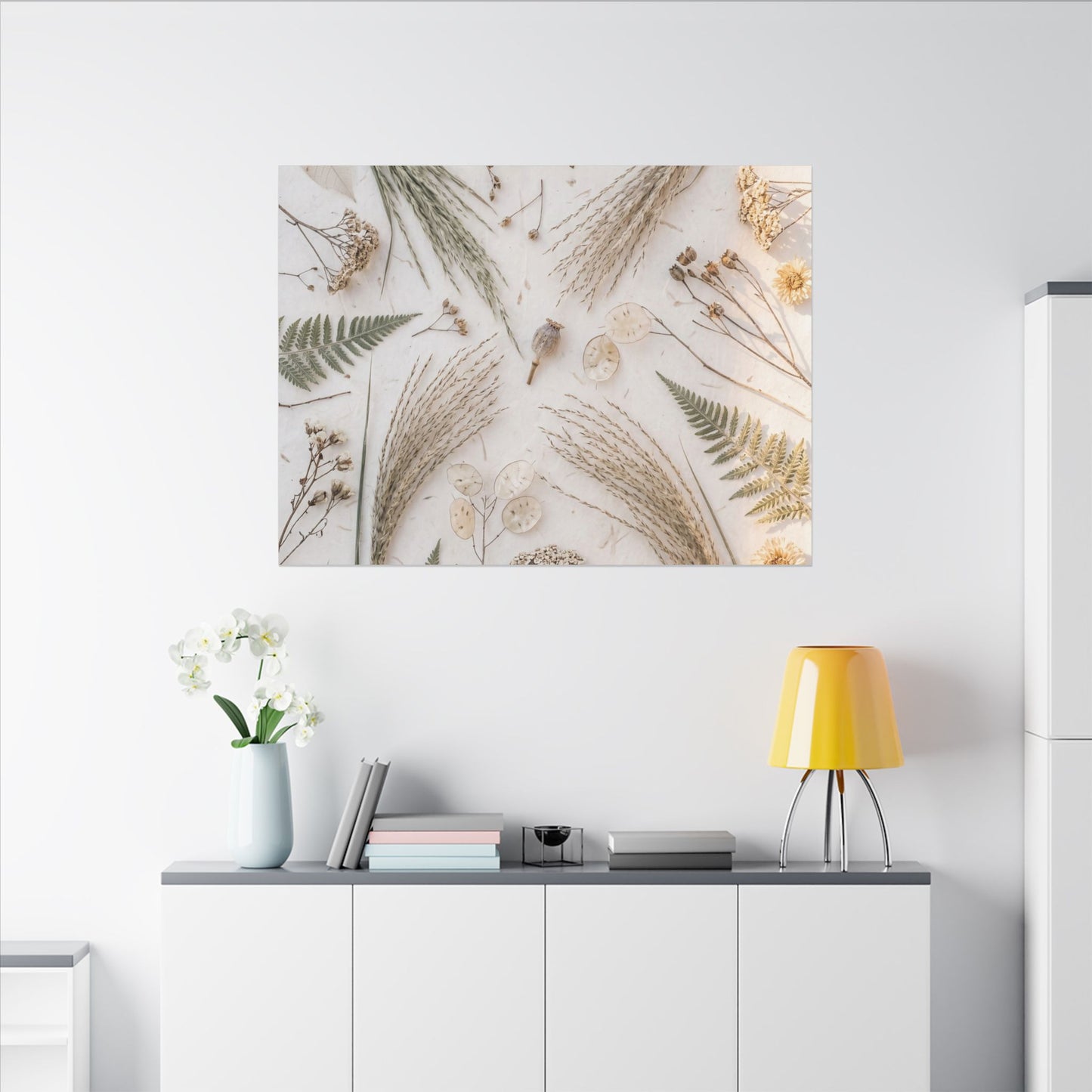 Elegant Dried Flowers Canvas Art - Japanese Pattern Japandi
