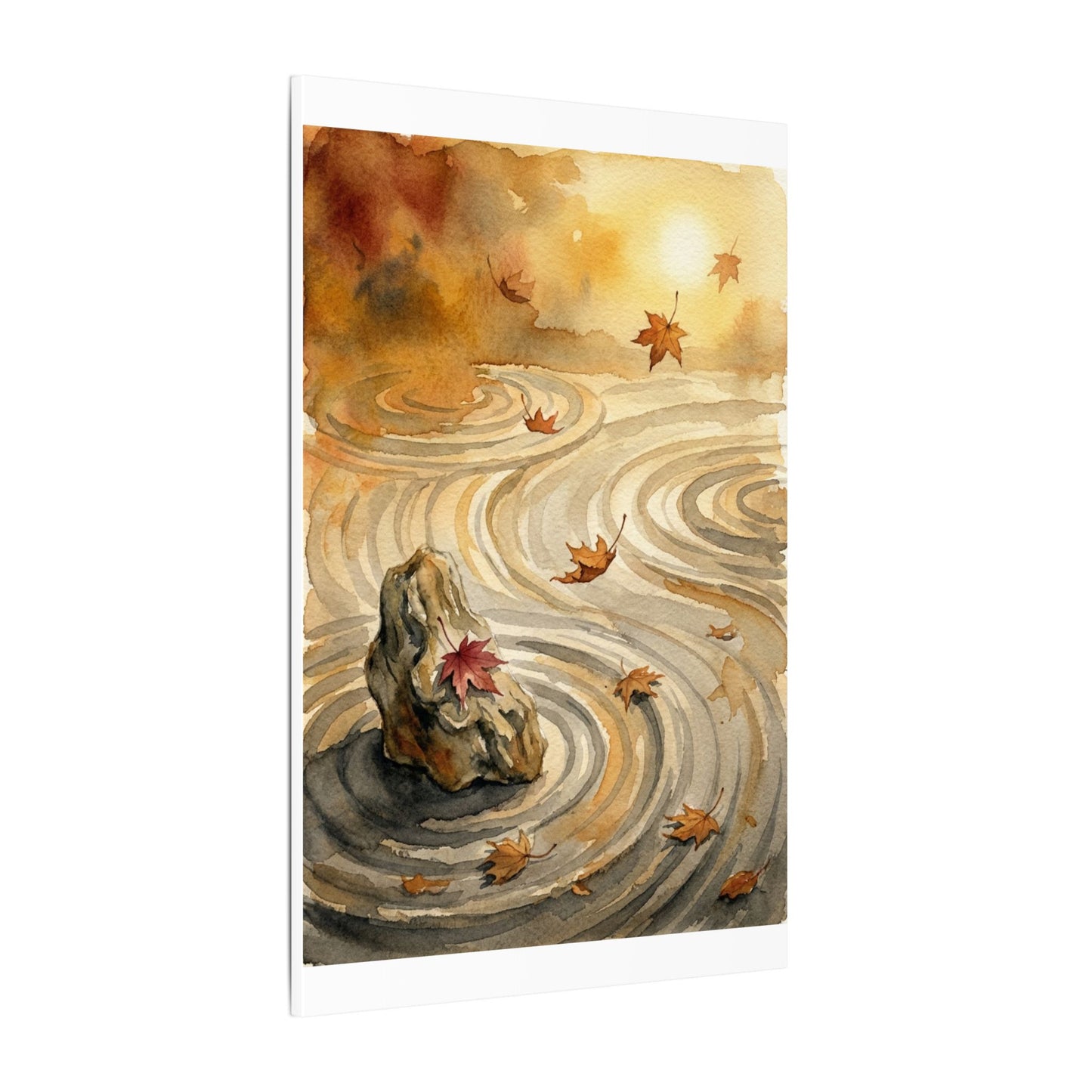 Autumn Rock Garden Watercolor Canvas Art | Neutral Decor