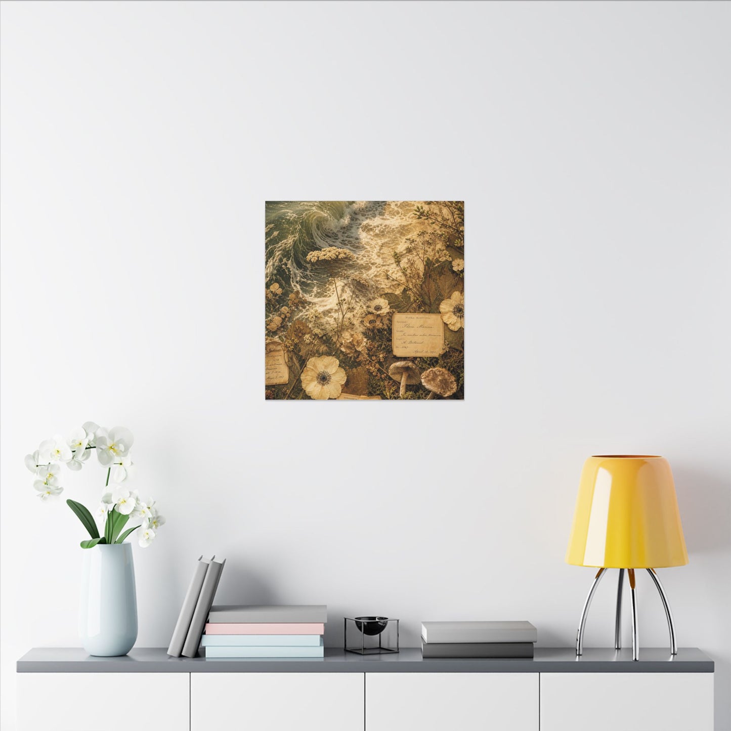 Spring Ocean Wave Herbarium Canvas Art | Nostalgic Decor