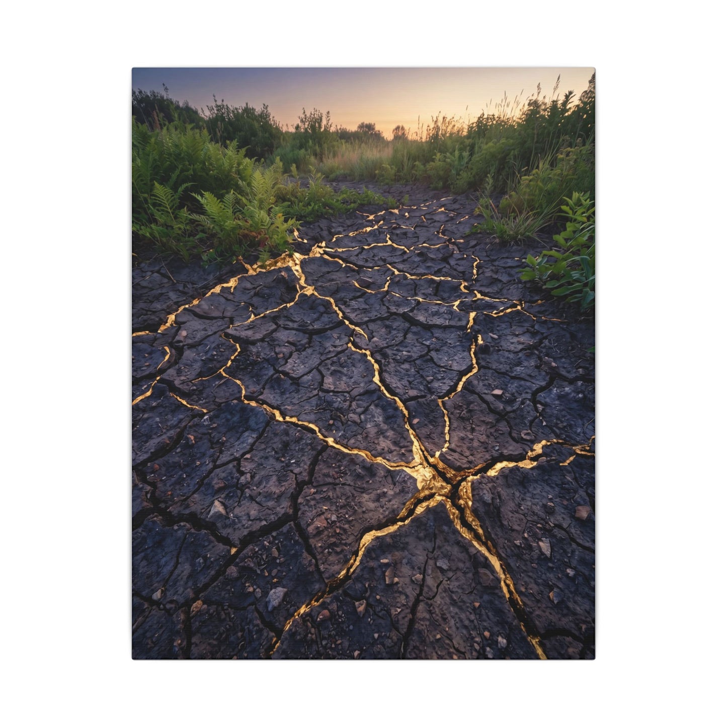 Cracked Earth Canvas Art | Summer Kintsugi Crackle Gold Art