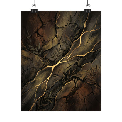 Bold Cracked Earth Wall Art Print - Charcoal Ink Dark Japandi