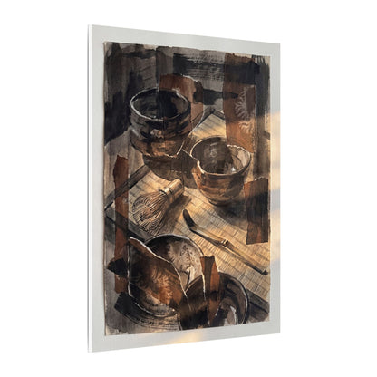 Tea Ceremony Charcoal Ink Canvas Art | Luxurious Dark Japandi Art