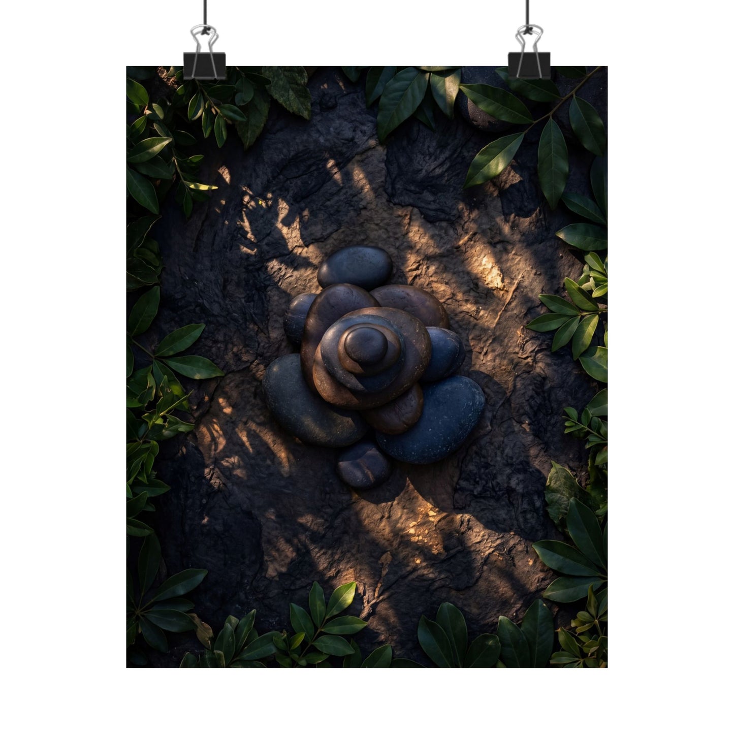 Ma River Stones Wall Art Print - Dark Japandi Dark Texture Art Print