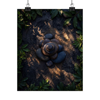 Ma River Stones Wall Art Print - Dark Japandi Dark Texture Art Print