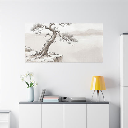 Neutral Pine Tree Canvas Art - Minimal Line Japandi