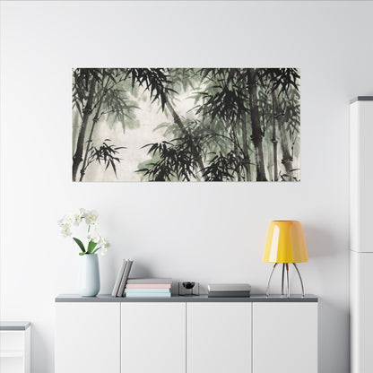 Zen Bamboo Grove in Overcast | Sumi E Canvas Art
