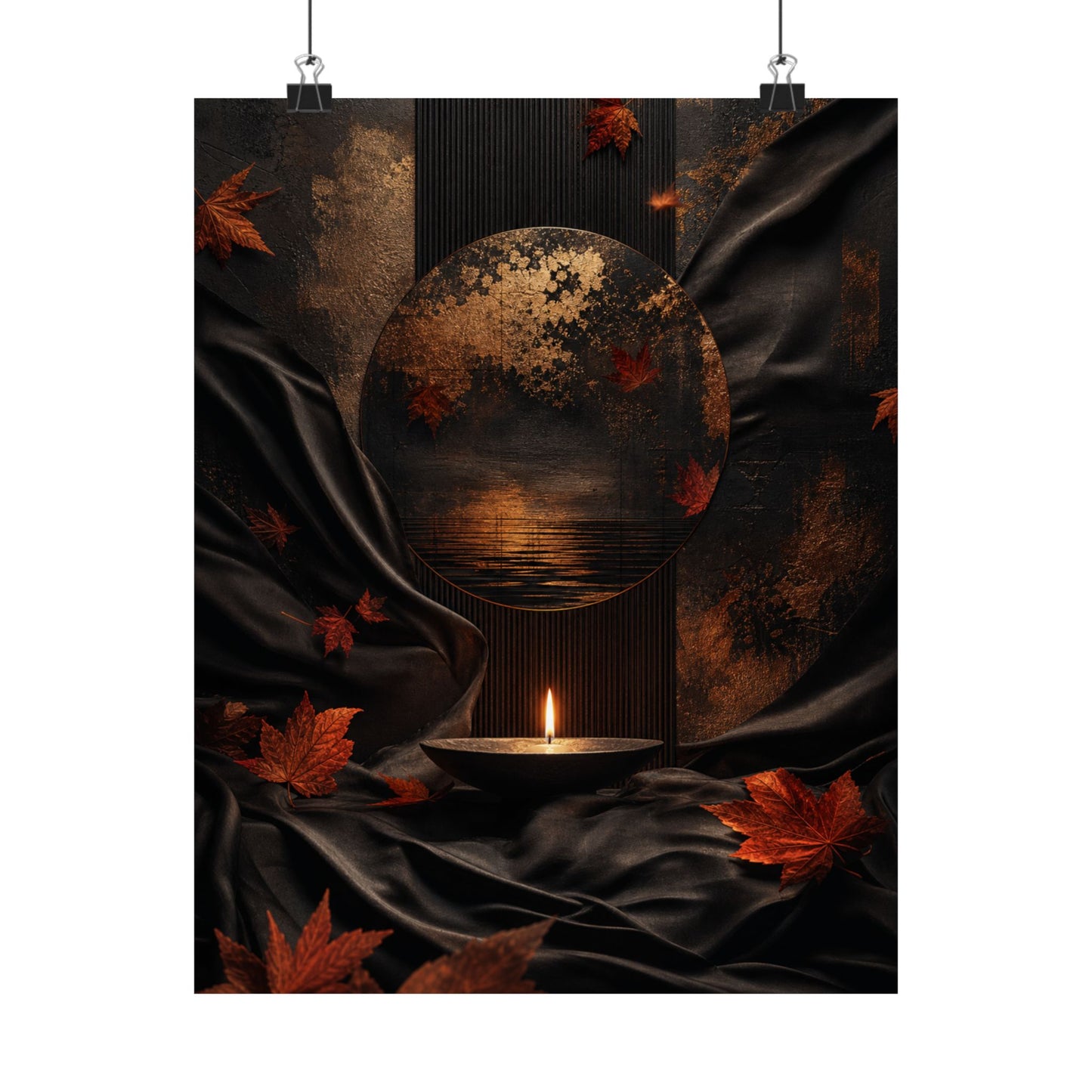 Kanso Silk Drape Wall Art Print - Dark Japandi Dark Texture