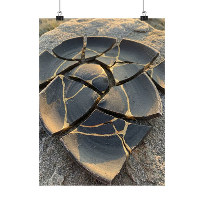 Broken Pottery Wall Art Print | Winter Kintsugi Gold Vein Art Art Print