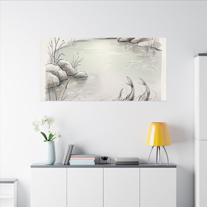 Koi Pond Minimal Line Canvas Art | Cozy Japandi Art