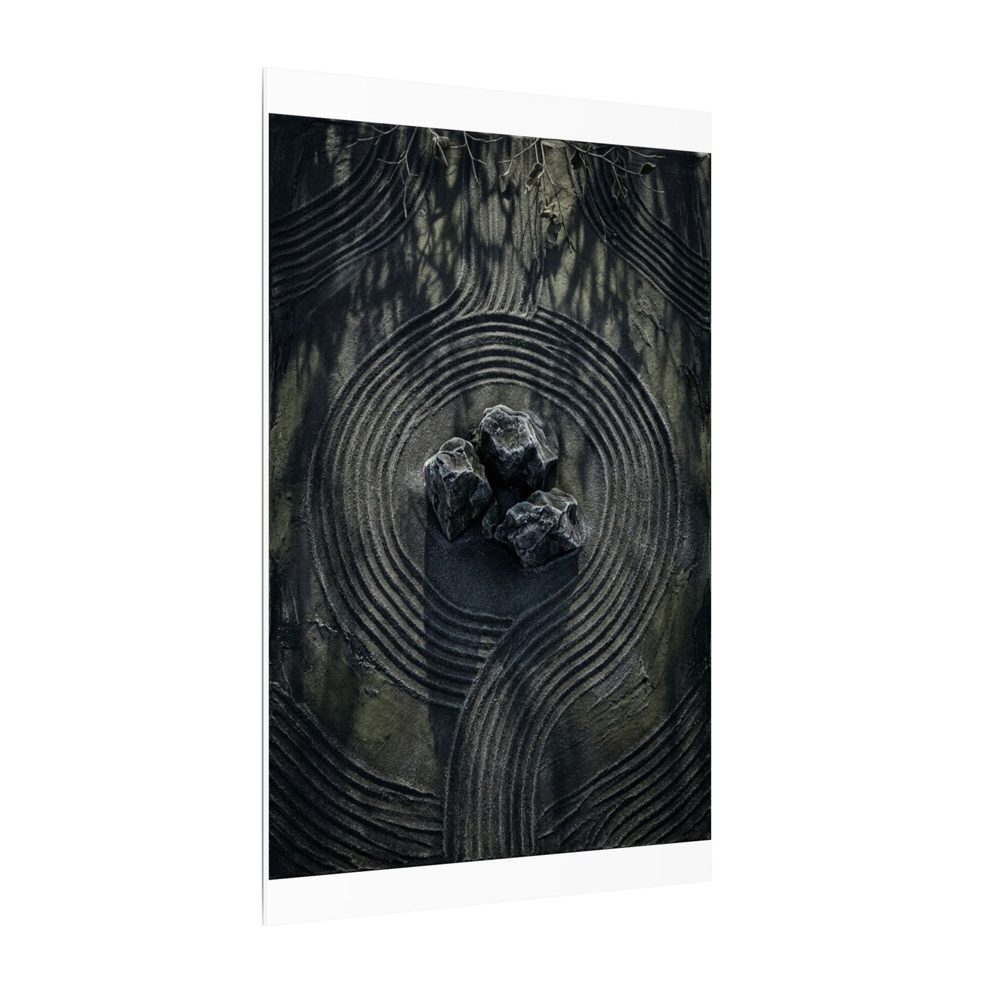 Moody Rock Garden Canvas Art - Dark Texture Dark Japandi