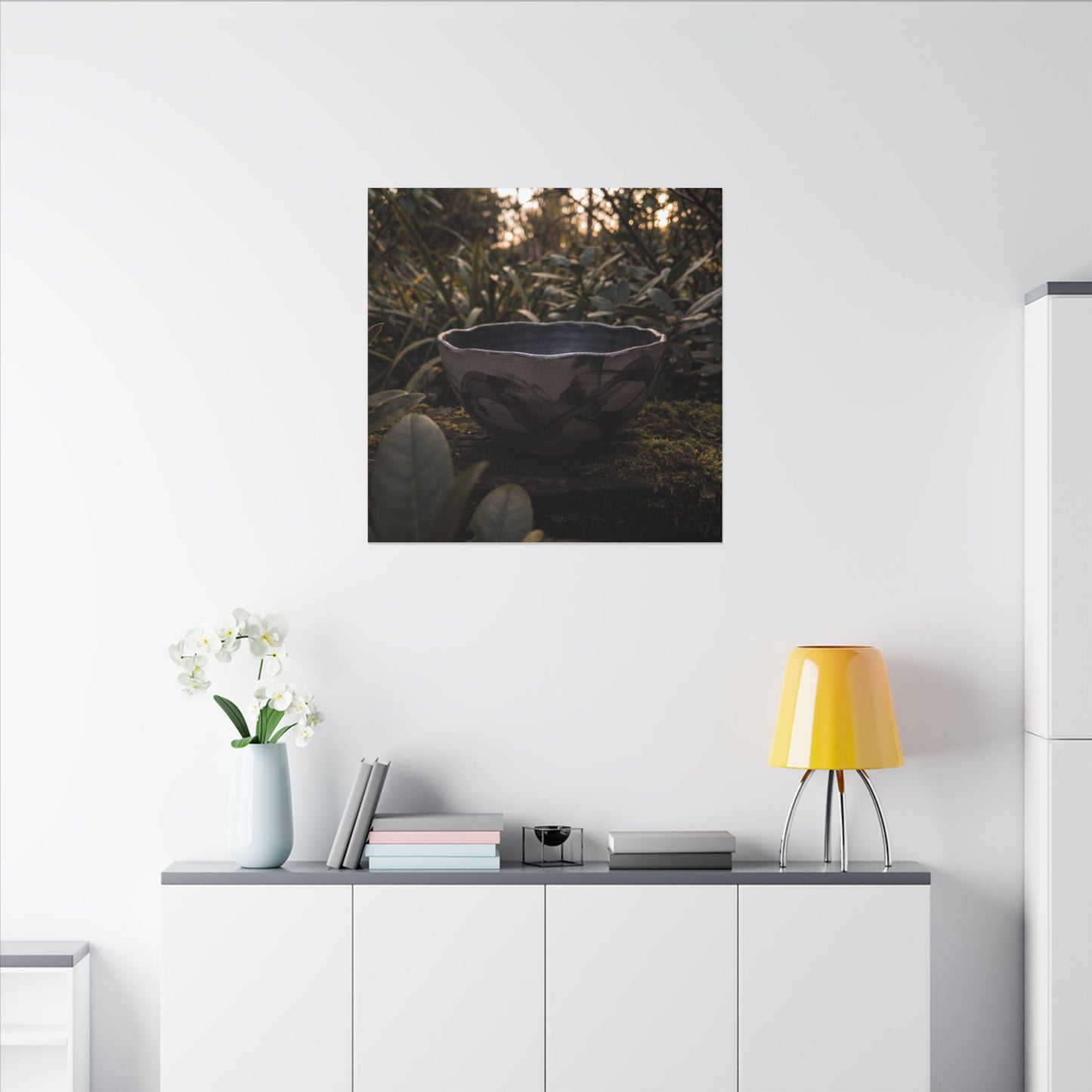 Ceramic Bowl Canvas Art | Summer Dark Japandi Charcoal Ink Art