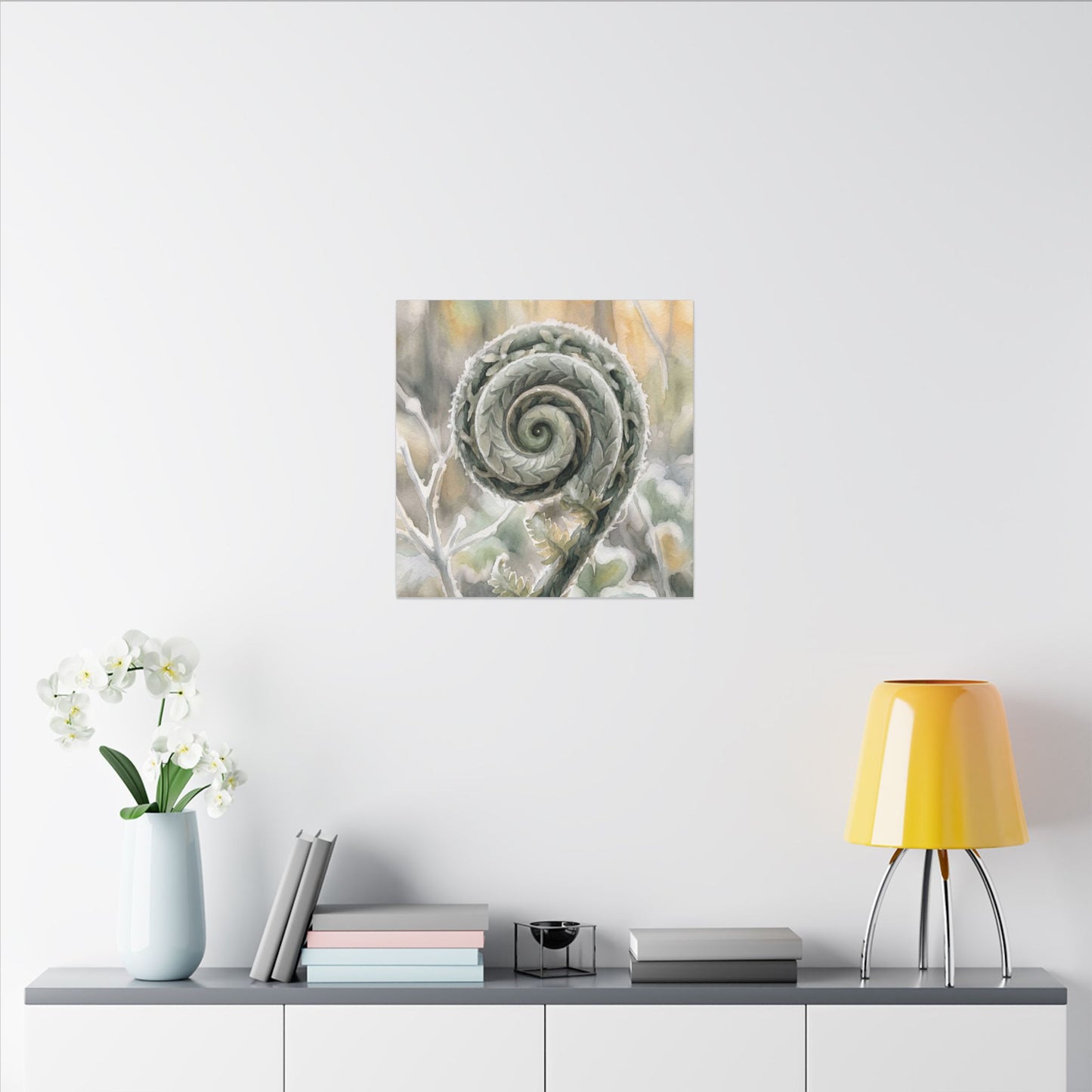 Winter Fern Unfurling Watercolor Canvas Art | Cozy Decor