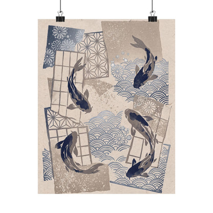 Seijaku Koi Pond Wall Art Print - Japandi Japanese Pattern