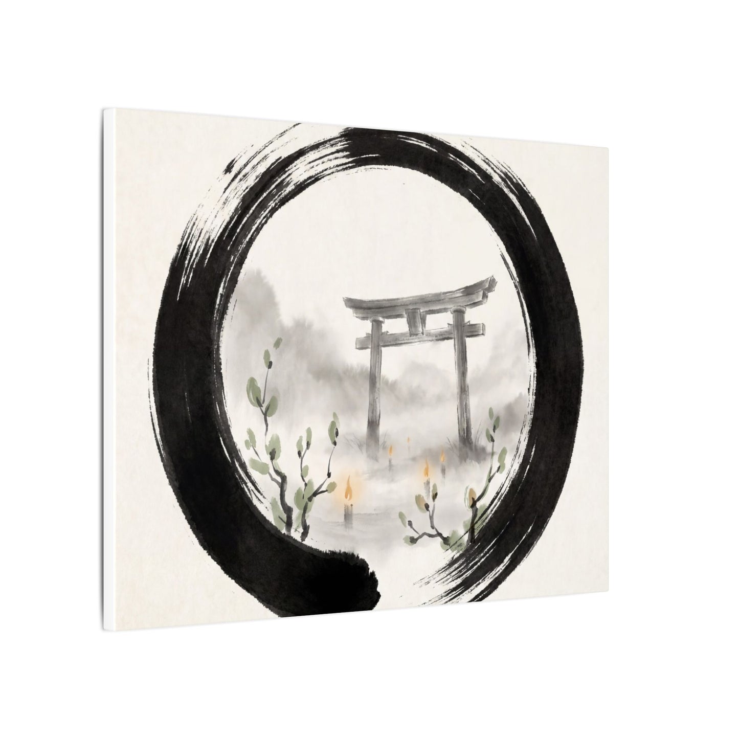 Spring Torii Gate Enso Canvas Art | Tranquil Decor