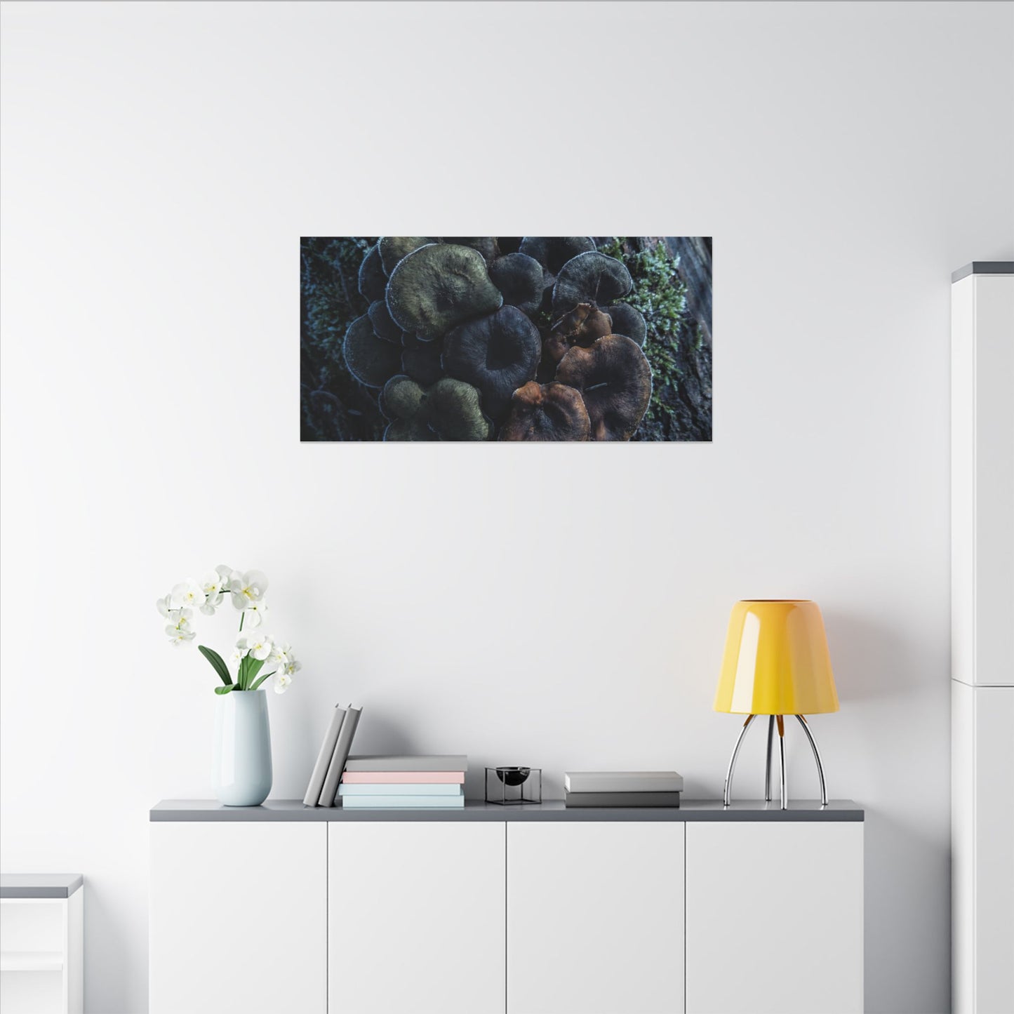 Wild Mushrooms Moody Minimal Canvas Art | Moody Dark Japandi Art