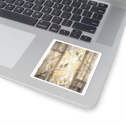 Japandi Shoji Screen in Golden Hour | Watercolor Sticker Art Print