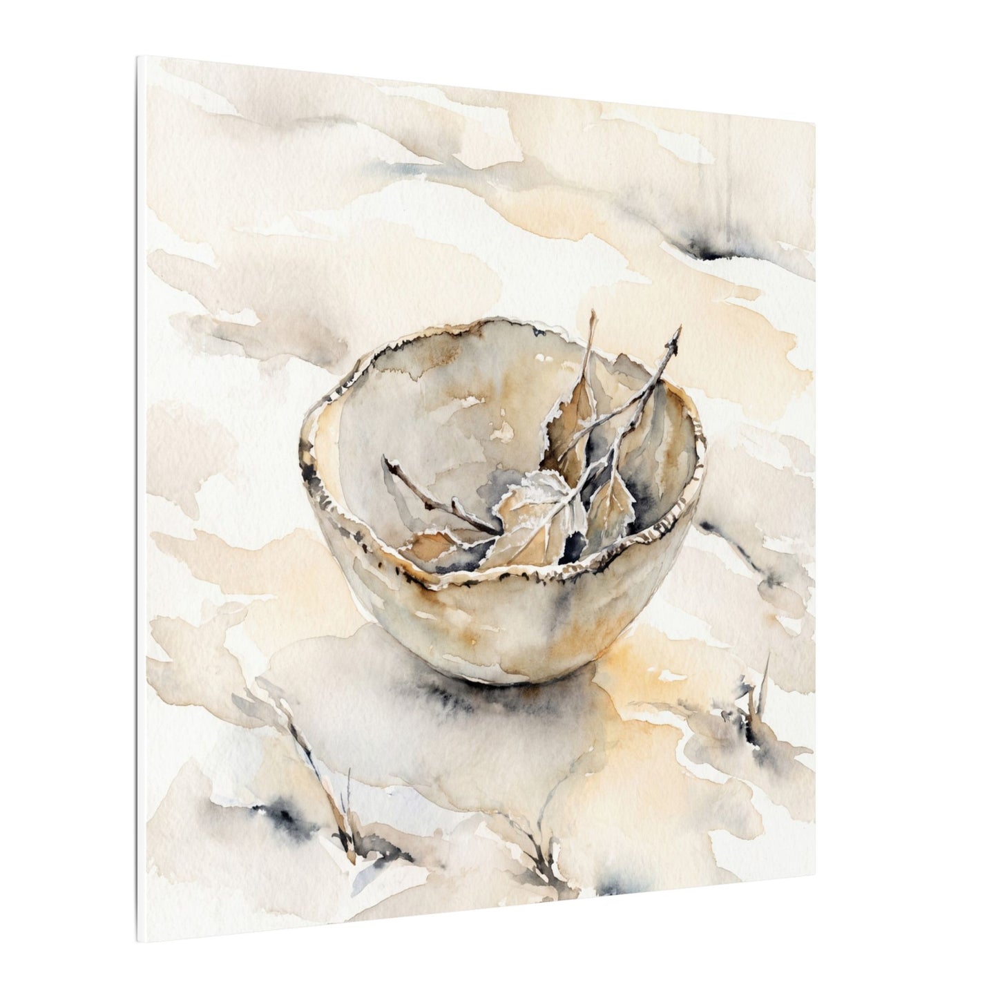 Ceramic Bowl Canvas Art | Winter Japandi Watercolor Art