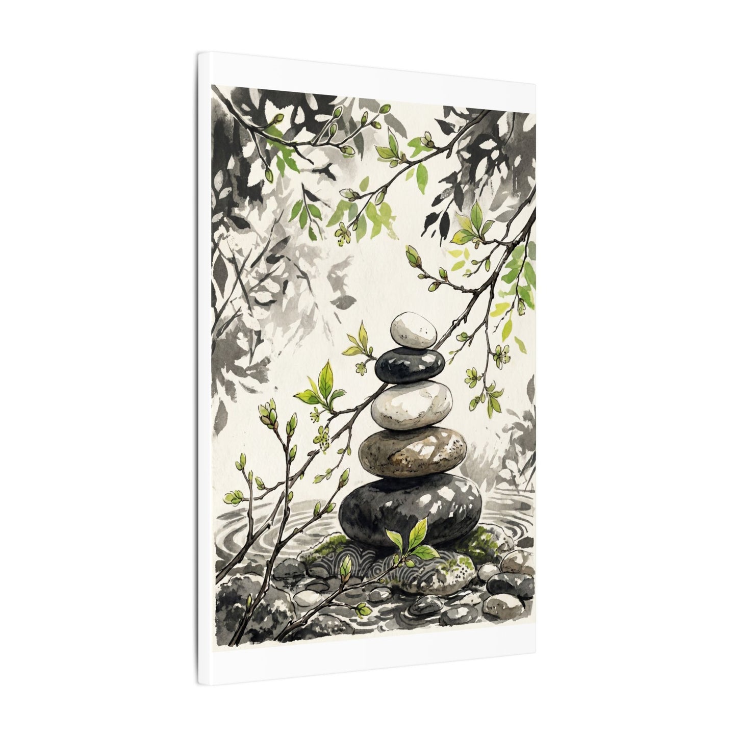 Spring River Stones Japanese Pattern Canvas Art | Elegant Decor
