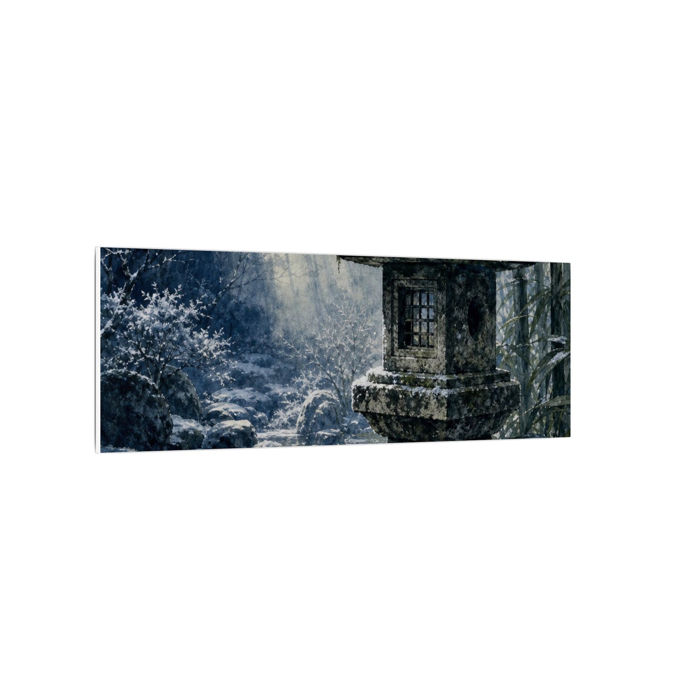 Zen Stone Lantern in Dappled | Sumi E Canvas Art