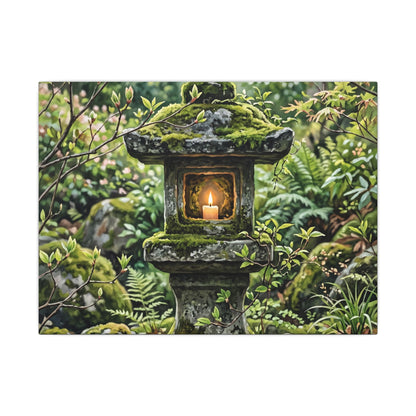 Neutral Stone Lantern Canvas Art - Japanese Pattern Japandi