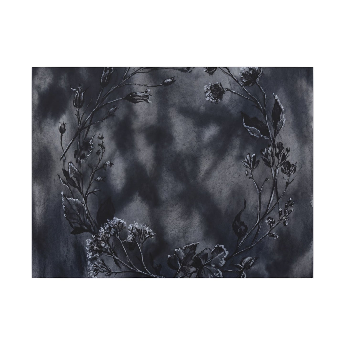Dried Flowers Canvas Art | Winter Dark Japandi Shadow Zen Art Art Print