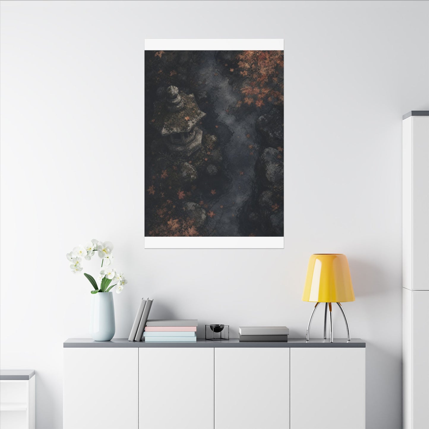 Stone Lantern Canvas Art | Autumn Japandi Texture Art