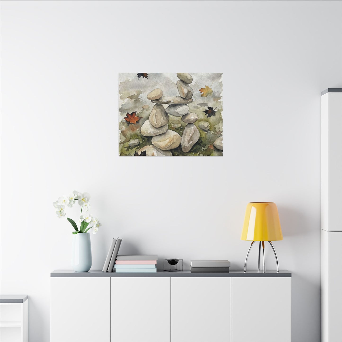 Overcast River Stones Canvas Art - Japandi Fukinsei