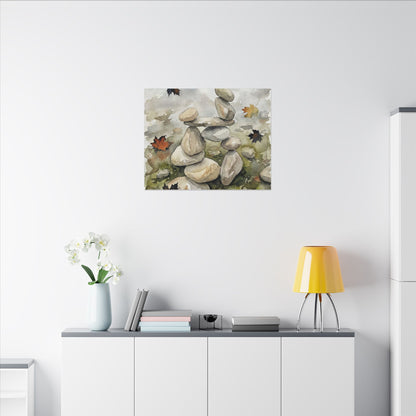Overcast River Stones Canvas Art - Japandi Fukinsei