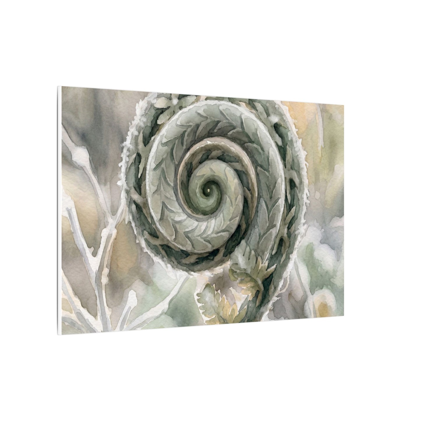 Winter Fern Unfurling Watercolor Canvas Art | Cozy Decor
