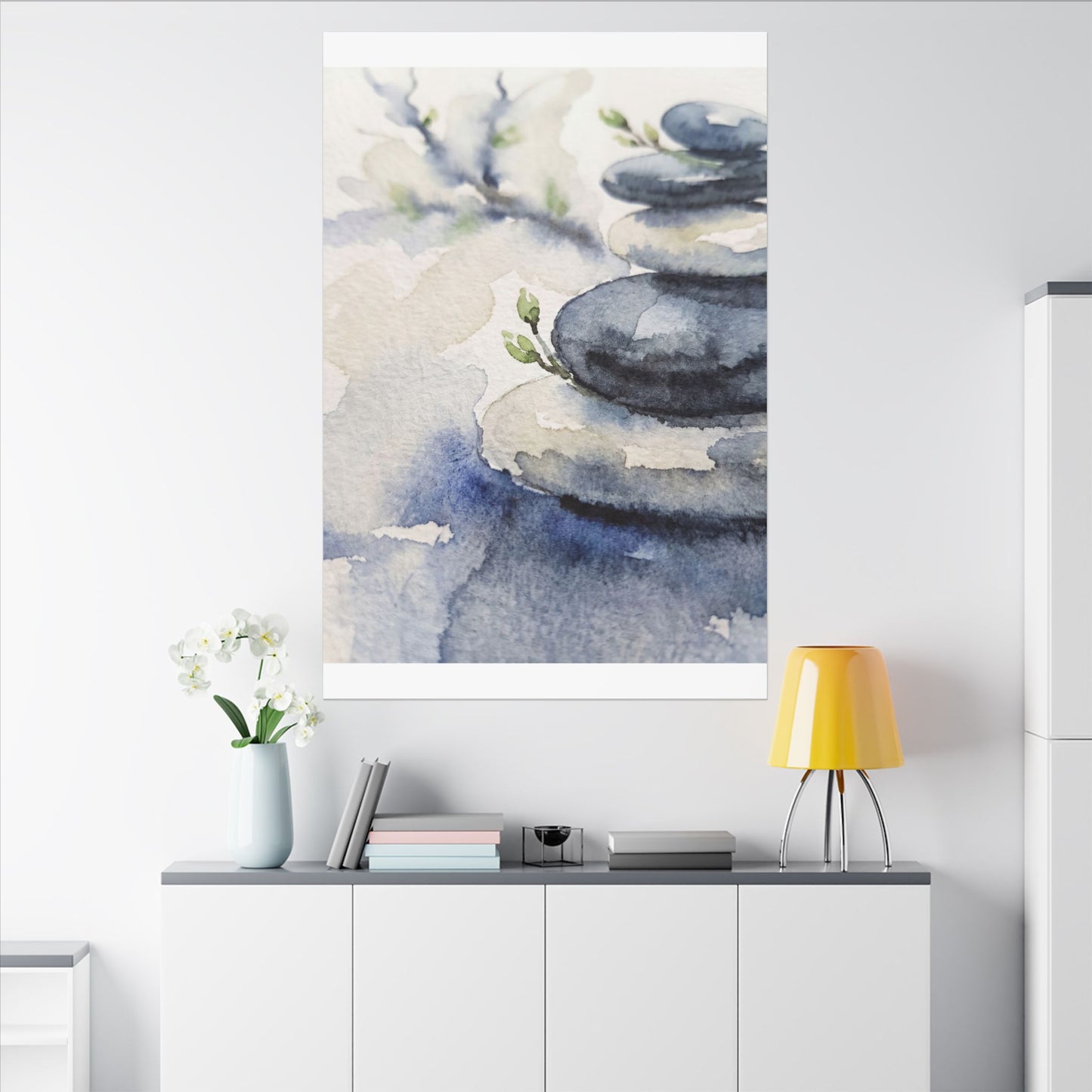River Stones Watercolor Canvas Art | Cozy Japandi Art