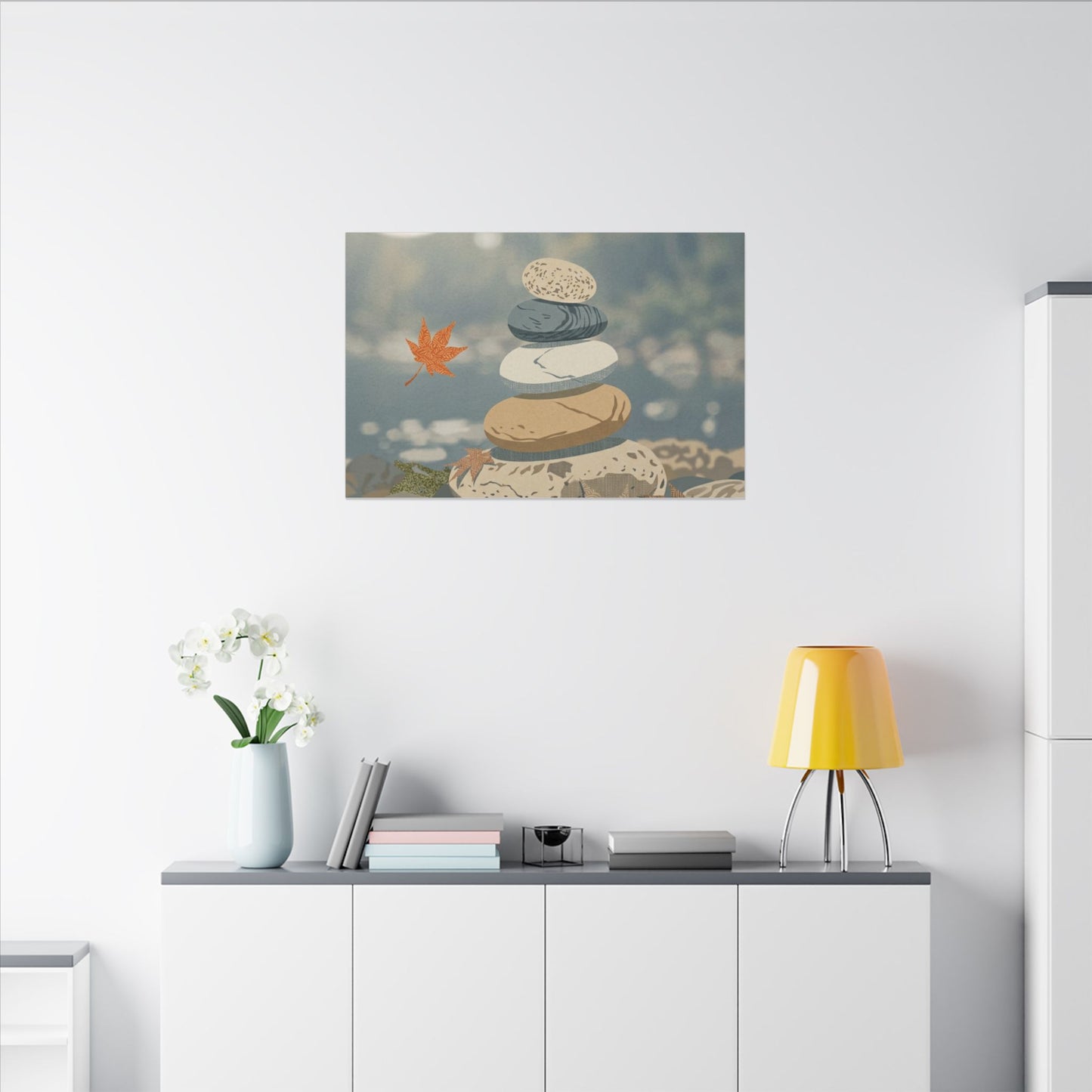Warm River Stones Canvas Art - Japanese Pattern Japandi