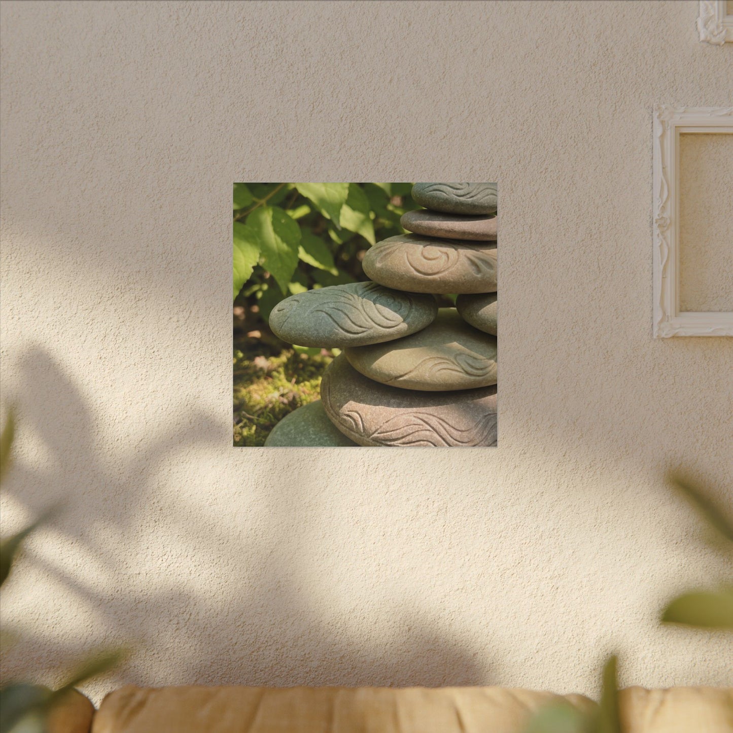 River Stones Summer Canvas Art | Japandi Earthy Design