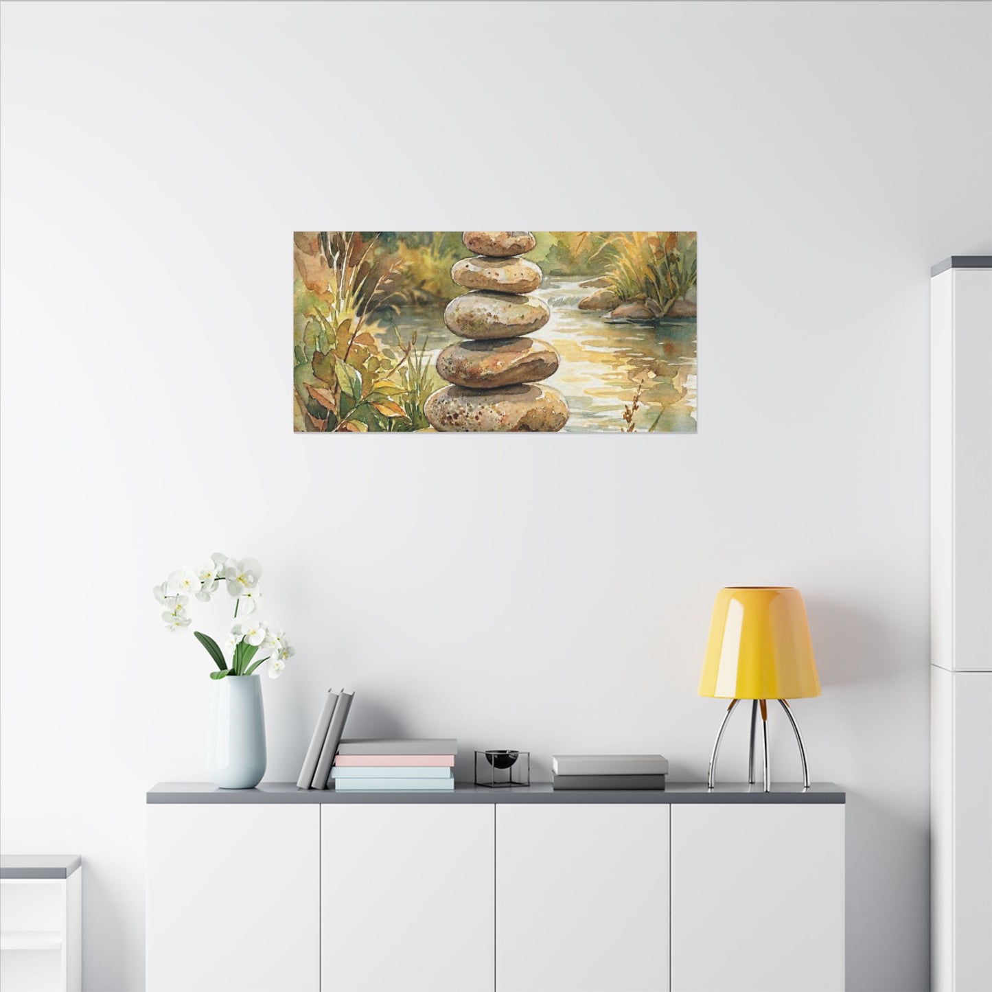 River Stones Summer Canvas Art | Japandi Cozy Design
