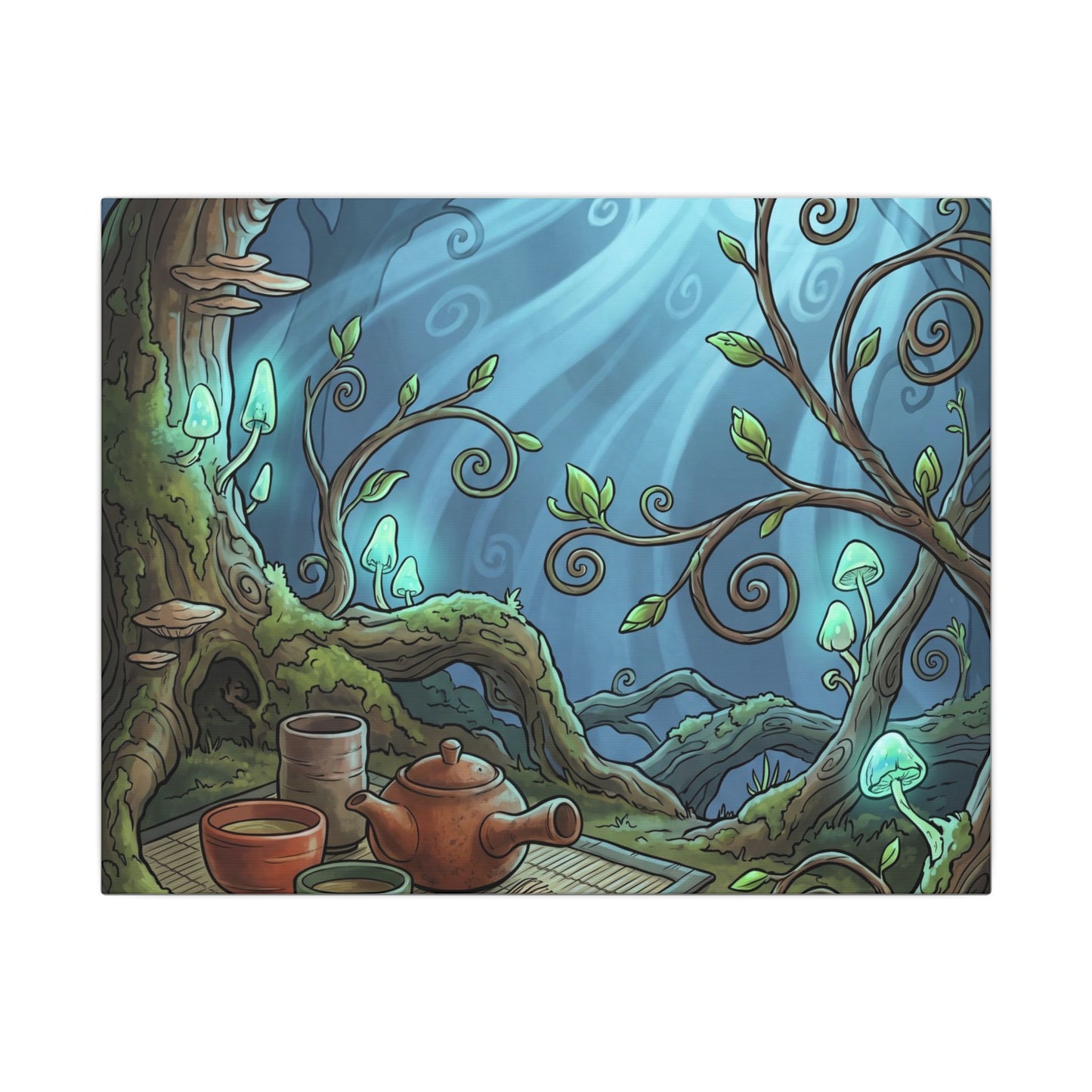 Spring Tea Ceremony Forest Whimsy Canvas Art | Cozy Decor Art Print