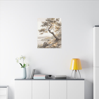 Pine Tree Watercolor Canvas Art | Elegant Japandi Art