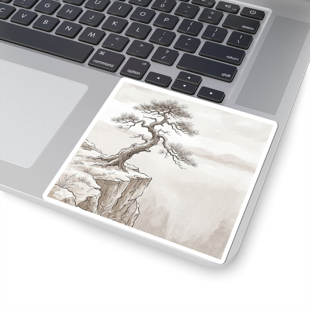 Japandi Pine Tree in Overcast | Minimal Line Sticker