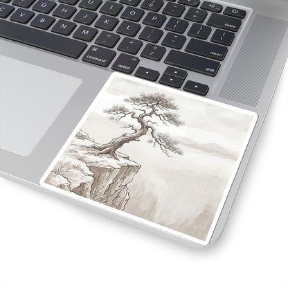Japandi Pine Tree in Overcast | Minimal Line Sticker